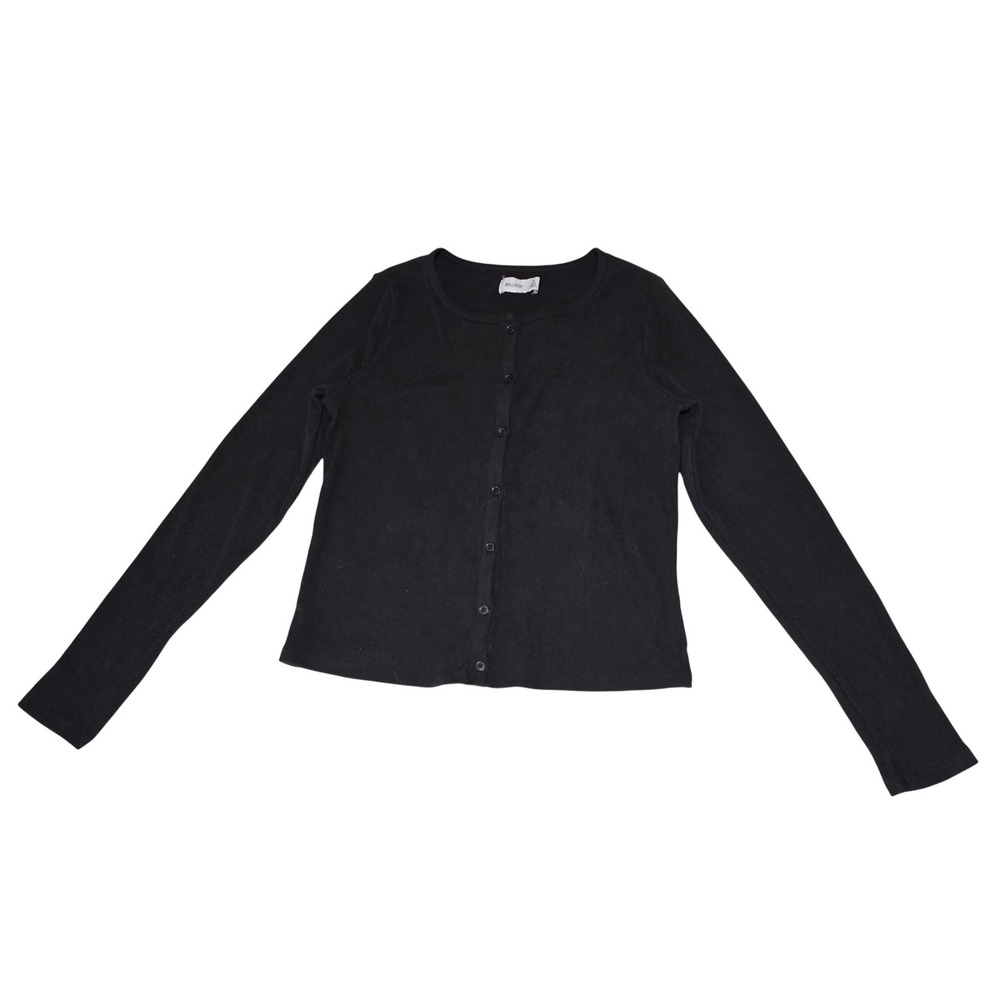 Hollister Womens‎ Black Ribbed Henley Button Down Cardigan Sweater Size M
